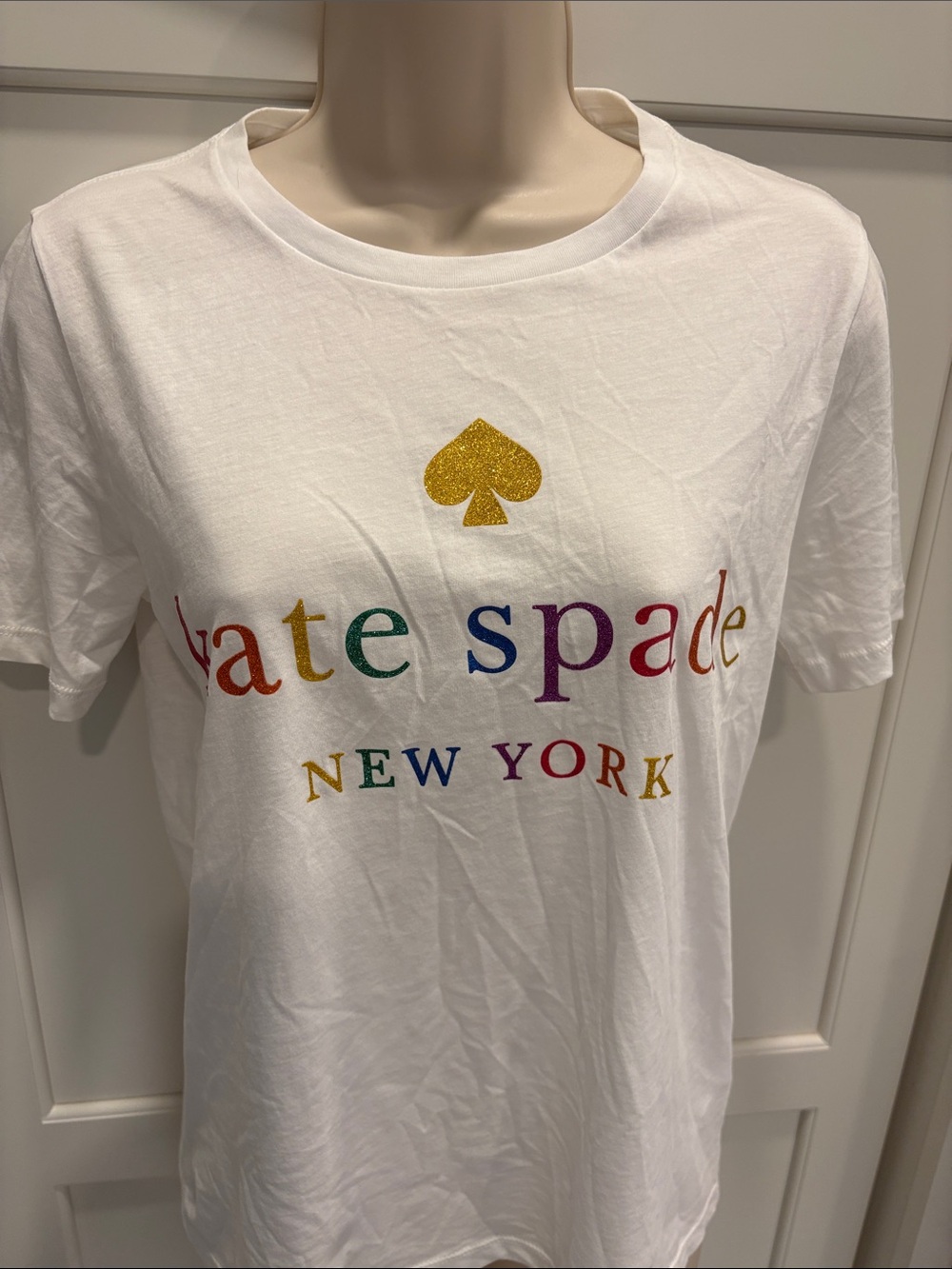 kate spade ladies White Tee with sparkling Multicolor Logo